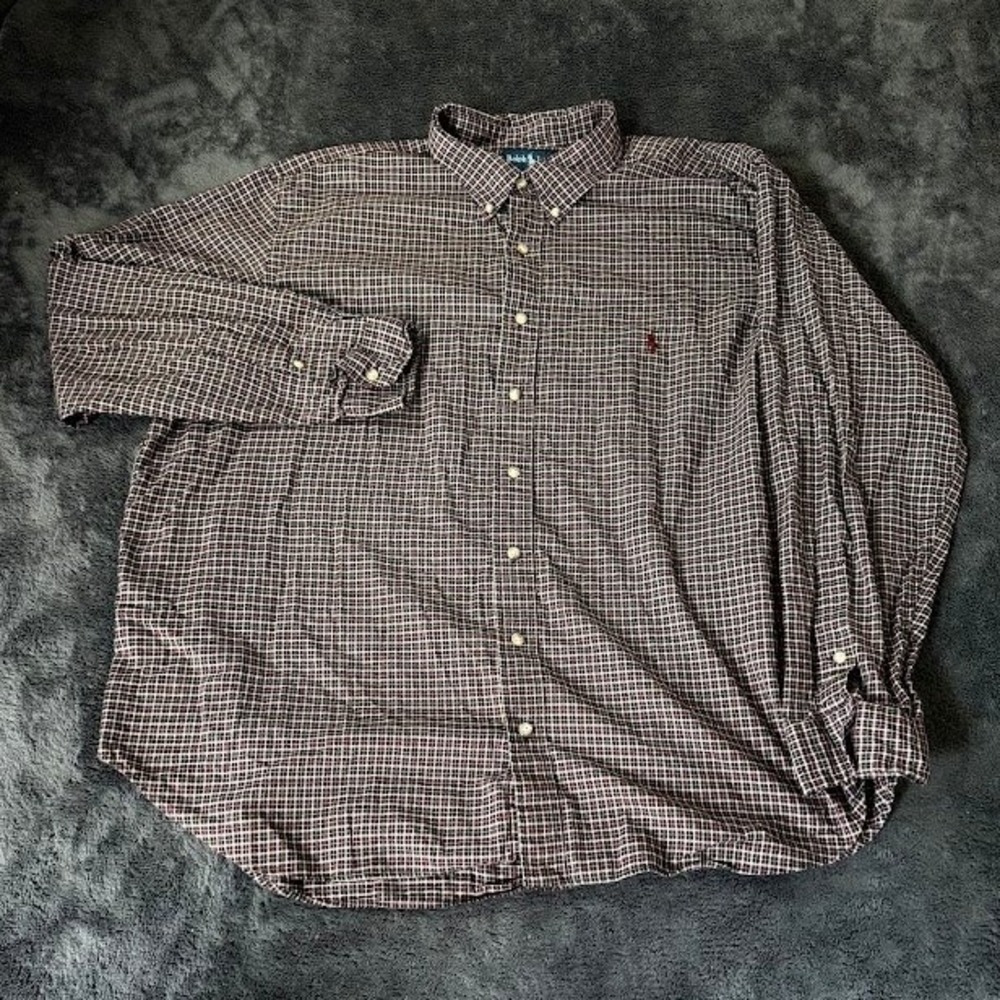 Polo Ralph Lauren Mens 2XB Big Plaid Button Down Shirt Classic Fit Burgundy Blue